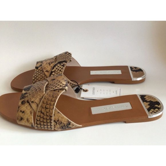 NEW ZARA Basic Collection Snakeskin Embossed Leather Slides - Picture 2 of 11